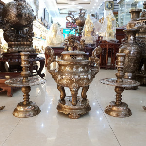 Bộ Đồ Thờ Khảm Bạc Tam Khí