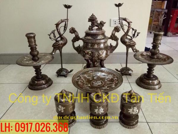 Bộ Đồ Thờ Khảm Bạc Tam Khí