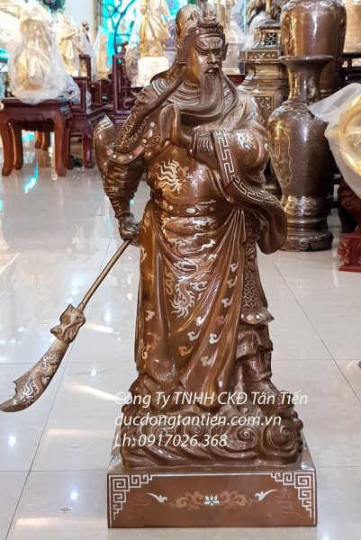 Tượng Quan Công Đứng Chống Đao Khảm Bạc
