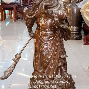 Tượng Quan Công Đứng Chống Đao Khảm Bạc