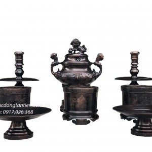 Bộ Đồ Thờ Đồng Đỏ Hun Màu Giả Cổ