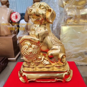 Tượng Chó Đồng Mạ Vàng 24k