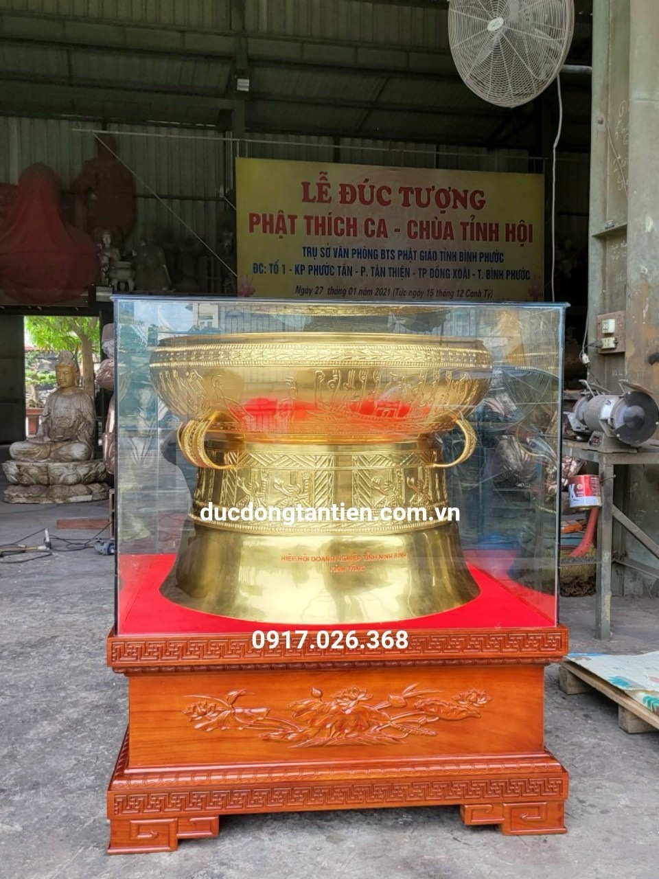 Quả Trống Đồng Dát Vàng 24k