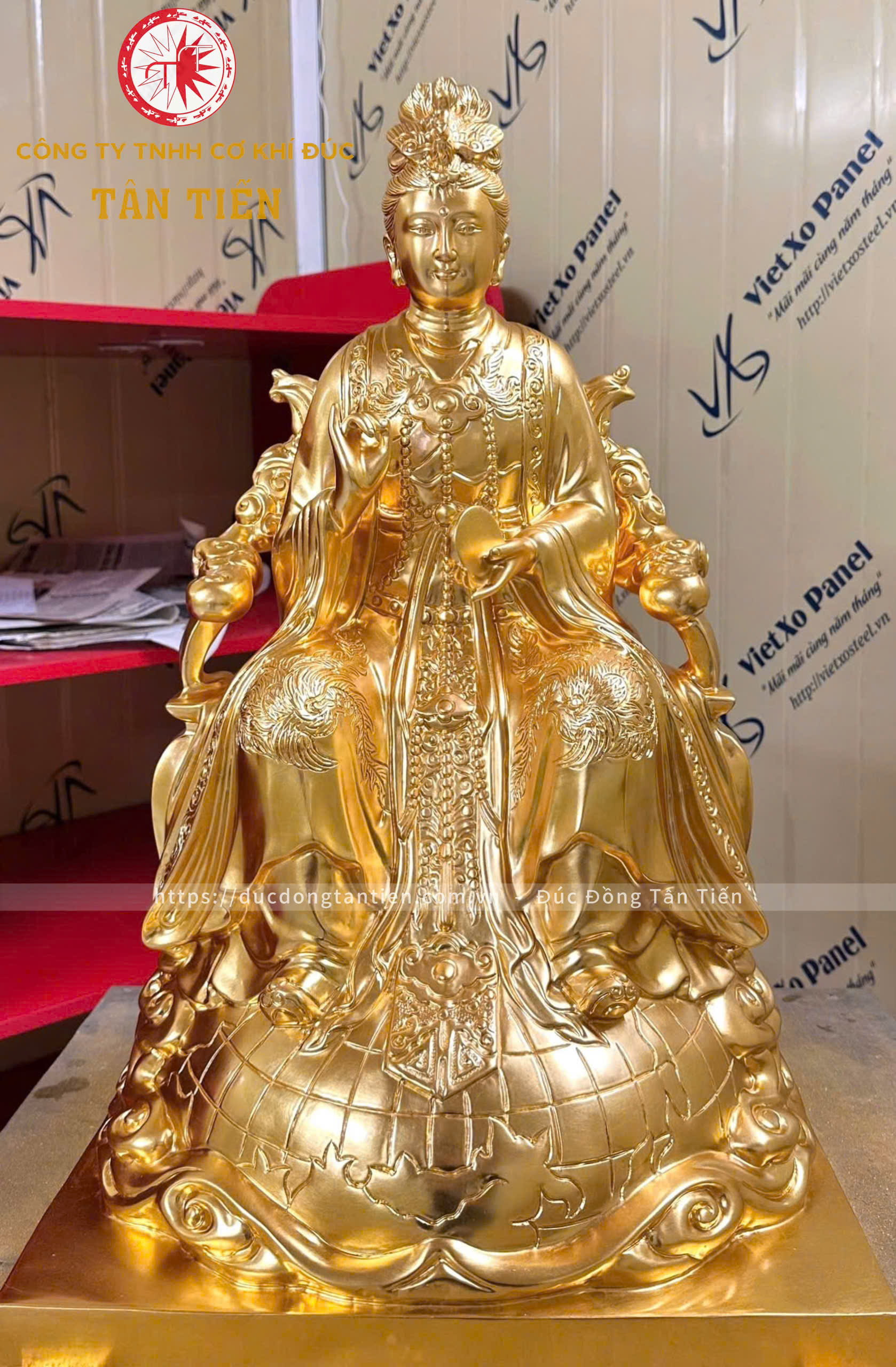 Tượng Diệu Trì Địa Mẫu Bằng Đồng Dát Vàng 24k