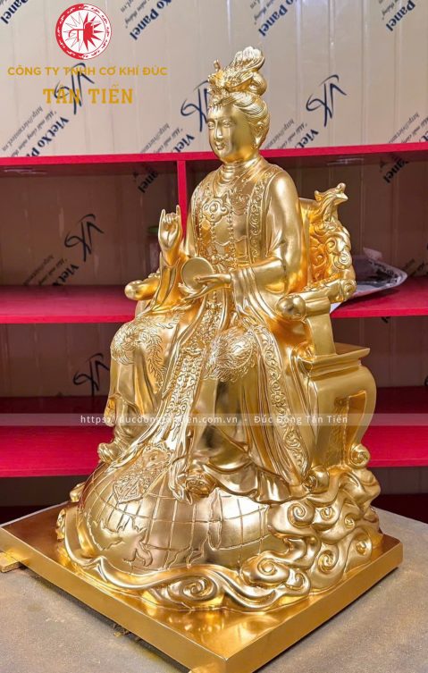 Tượng Diệu Trì Địa Mẫu Bằng Đồng Dát Vàng 24k