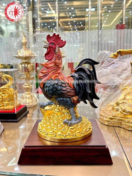 Tượng Gà Trống Bằng Đồng Dát Vàng 24k
