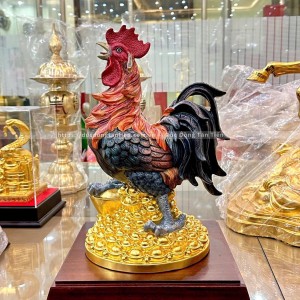 Tượng Gà Trống Bằng Đồng Dát Vàng 24k