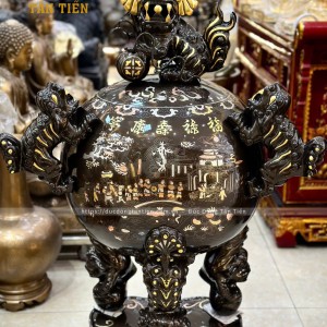 Đỉnh Thất Lân Vờn Cầu Bằng Đồng Khảm Tam Khí