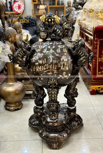 Đỉnh Thất Lân Vờn Cầu Bằng Đồng Khảm Tam Khí