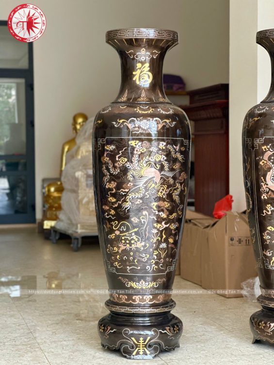 Đôi Lọ Lộc Bình Khảm Tam Khí Dát Điểm Vàng – Tác Phẩm Sang Trọng Cho Không Gian Thờ Tự