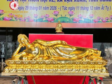 Tượng Phật Thích Ca Mâu Ni Nhập Niết Bàn Bằng Đồng Dát Vàng 24K