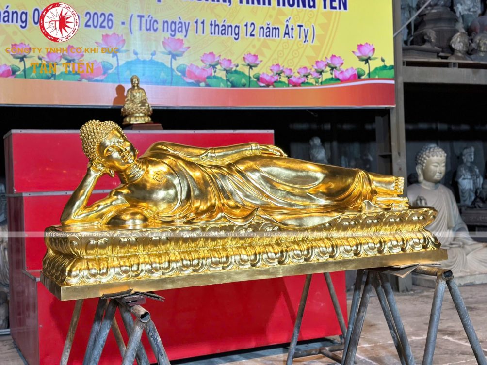 Tượng Thích Ca Mâu Ni Nhập Niết Bàn Bằng Đồng Dát Vàng 24K