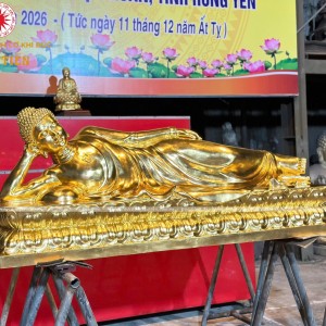 Tượng Phật Thích Ca Mâu Ni Nhập Niết Bàn Bằng Đồng Dát Vàng 24K