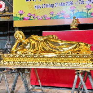 Tượng Phật Thích Ca Mâu Ni Nhập Niết Bàn Bằng Đồng Dát Vàng 24K