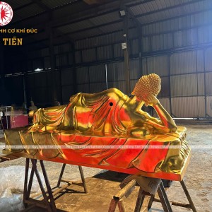 Tượng Phật Thích Ca Mâu Ni Nhập Niết Bàn Bằng Đồng Dát Vàng 24K